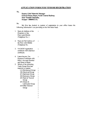 Vendor Registration Application Form