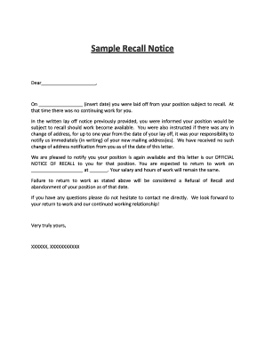 Employee Recall Notice