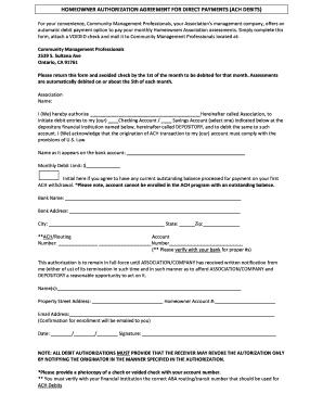 Homeowner Authorization Agreement for ACH Debits