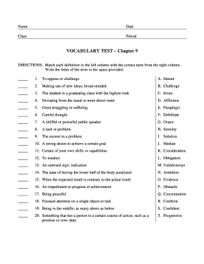 Vocabulary Test Chapter 9