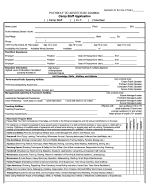 Camp Staff Application Form