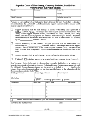 New Jersey Temporary Support Order