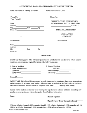 Small Claims Complaint Motor Vehicle