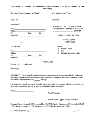 Small Claims Complaint Form
