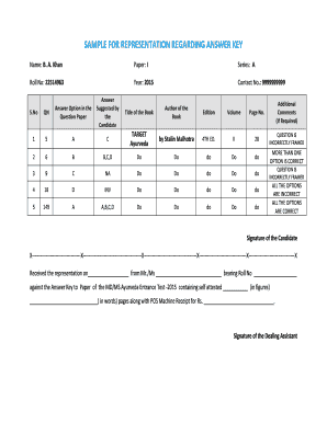 SAMPLE FOR REPRESENTATION REGARDING ANSWER KEY - jakbopee