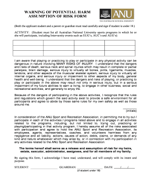ANU Sports Participation Assumption of Risk Form