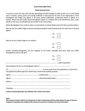 Essex Army Cadet Force Photo Consent Form