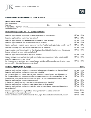 Restaurant Supplemental Application Form