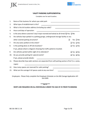 Valet Parking Supplemental Form