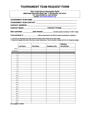 Roster cards for parents - TOURNAMENT TEAM REQUEST FORM - Ohio Youth Soccer - ohionorthsoccer