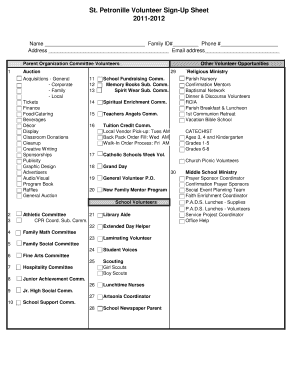 Taco party sign up sheet - St Petronille Volunteer Sign-Up Sheet 2011-2012