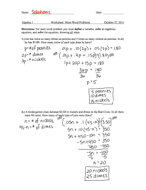 Algebra 1 Worksheet