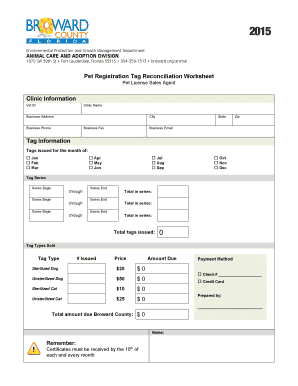 Pet Registration Tag Reconciliation Worksheet