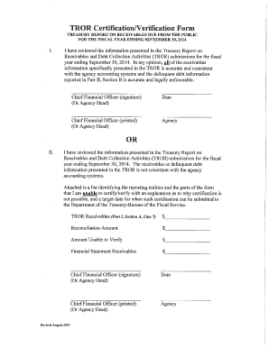 FMM 2015-002 FY 2014 TROR and Debt Collection Activities Combined Certification and Verification FMM 2015-002 FY 2014 TROR and Debt Collection Activities Combined Certification and Verification