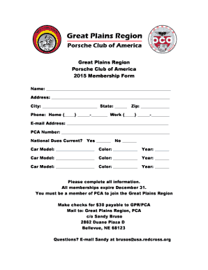 Porsche Club of America Membership Form