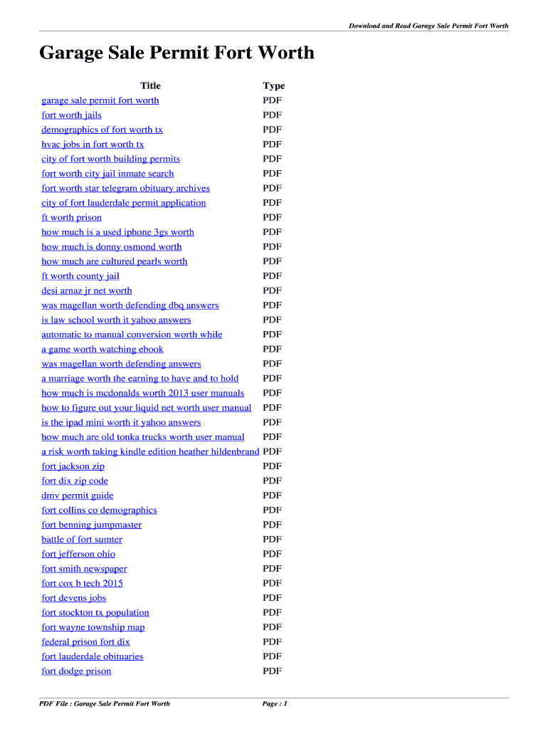 Fillable Online Garage Sale Permit Fort Worth garage sale permit fort