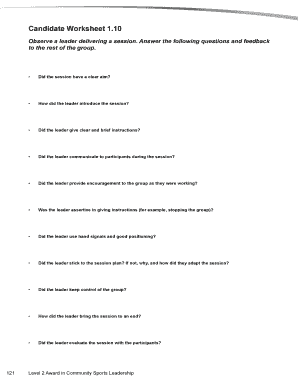 Candidate Worksheet for Leadership Session