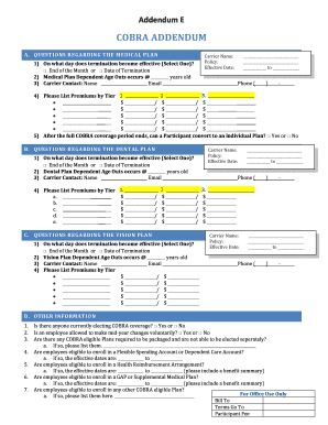 COBRA Addendum Form