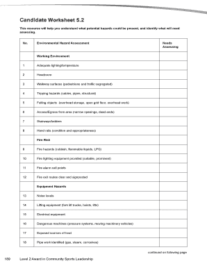 Environmental Hazard Assessment Worksheet