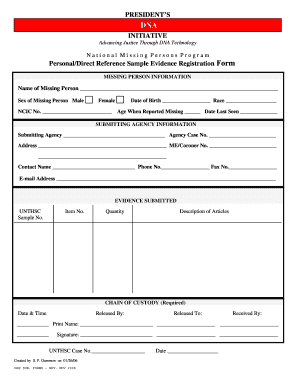 Missing Person DNA Evidence Registration Form