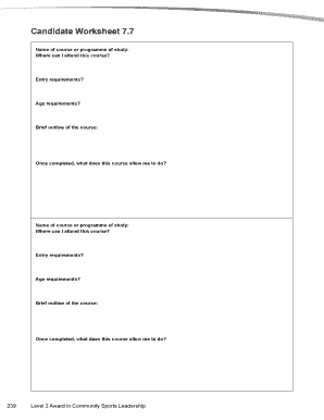 Community Sports Leadership Course Application