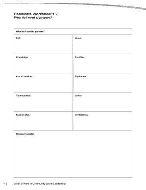 Candidate Worksheet for Community Sports Leadership
