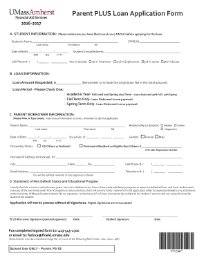 2016-2017 Parent PLUS Loan Application Form