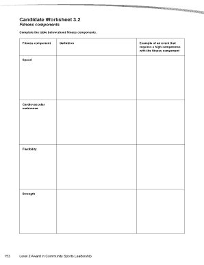 Fitness Components Worksheet