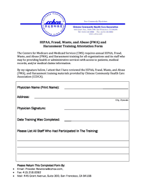 HIPAA Fraud Waste Abuse Harassment Training Attestation Form