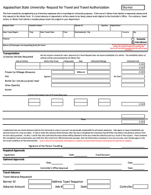 Appalachian State University Travel Authorization Form