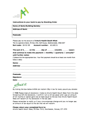 UK Standing Order Donation Form