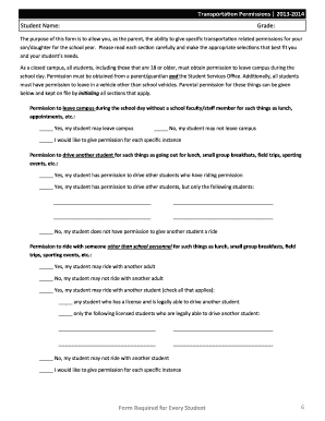 Student Transportation Permission Form
