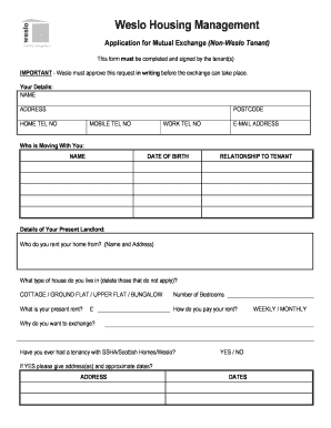 Tenant release form - weslo housing management bathgate