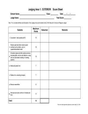 Concours d'Elegance Judging Score Sheet