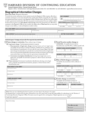Harvard Biographical Information Change Form
