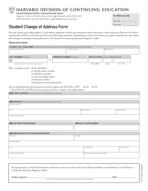 Harvard Student Change of Address Form