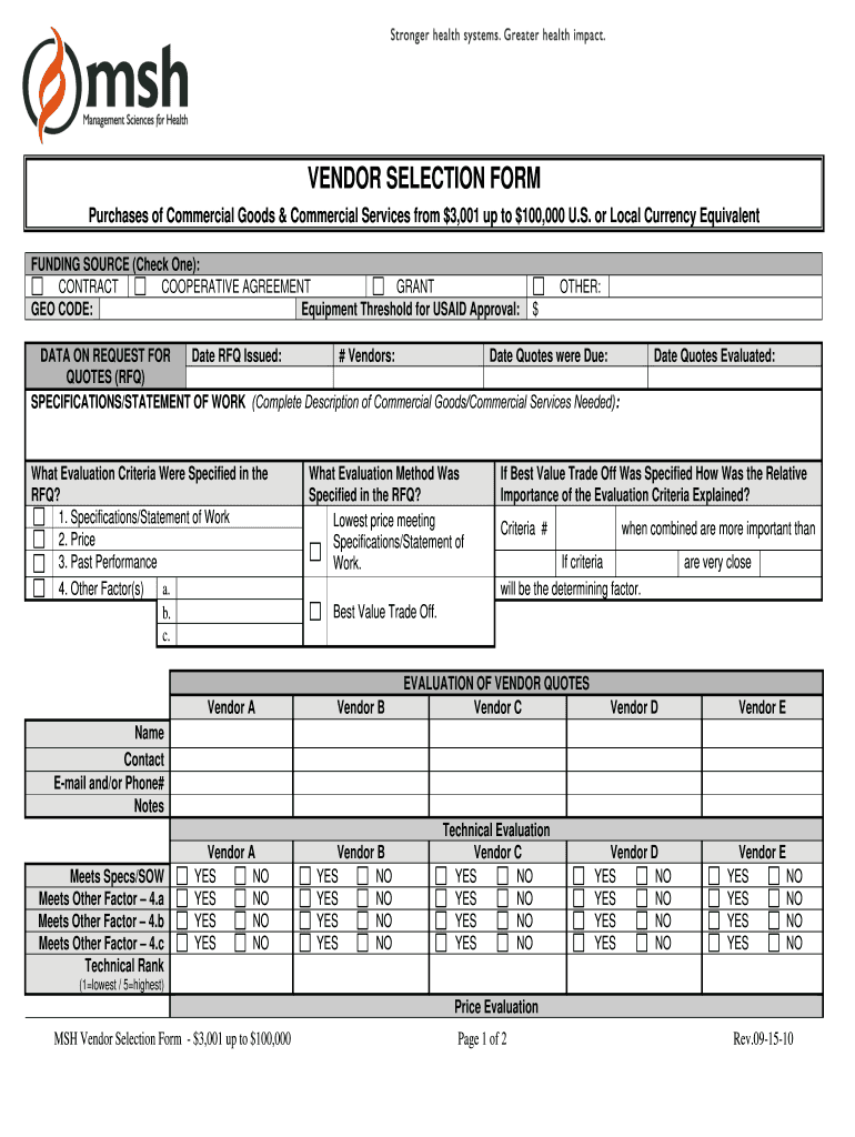 Fillable Online Vendor Selection Form Fax Email Print - pdfFiller