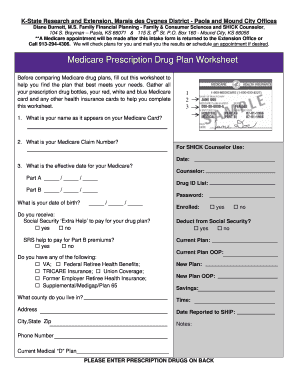 Medicare Prescription Drug Plan Worksheet