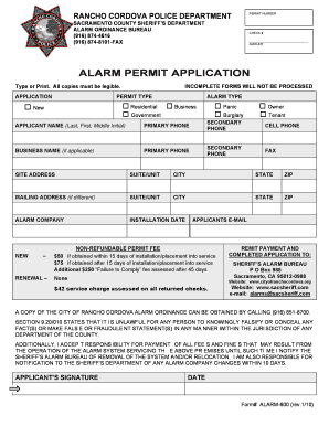 Rancho Cordova Alarm Permit Application