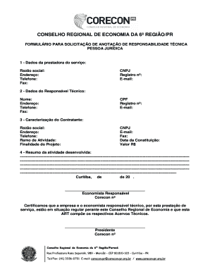 Formulário para Solicitação de Anotação de Responsabilidade Técnica