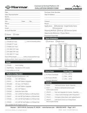 Commercial Vertical Platform Lift Evaluation Order Form
