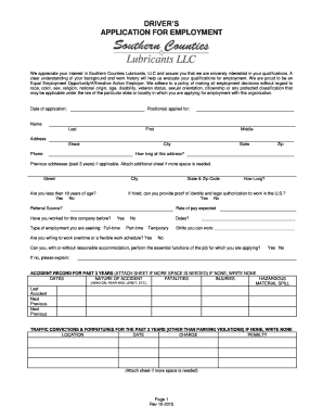 Driver Application for Employment