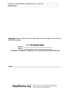 The Westing Game Student Worksheet