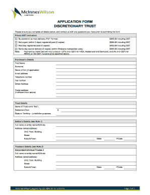 Discretionary Trust Application Form