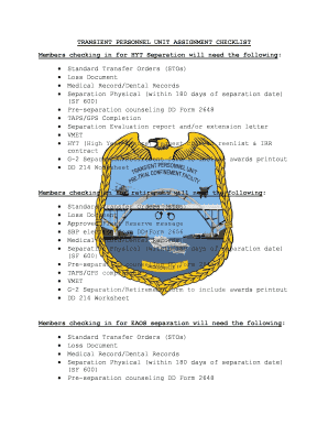 US Military Personnel Assignment Checklist