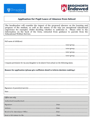 Application for Pupil Leave of Absence from School