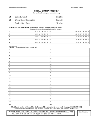 Boy Scouts Camp Roster Form