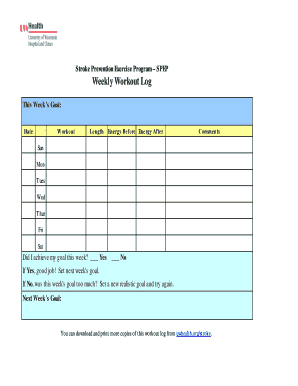 Stroke Prevention Exercise Program Workout Log