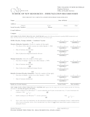 New Rochelle Immunization Record Form