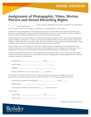 University of California Model Release Form